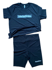 Black & White Shehustles  T-Shirt & biker short set